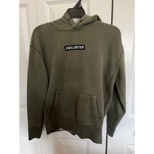 Y2K Hollister Box Logo Hoodie Sweatshirt Size SMALL Olive Green